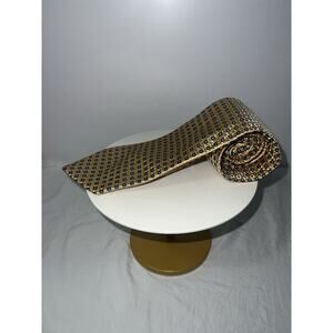 Ermenegildo Zegna Gold with Blue Pindot Geometric 100% Silk Tie 3.5 x 58